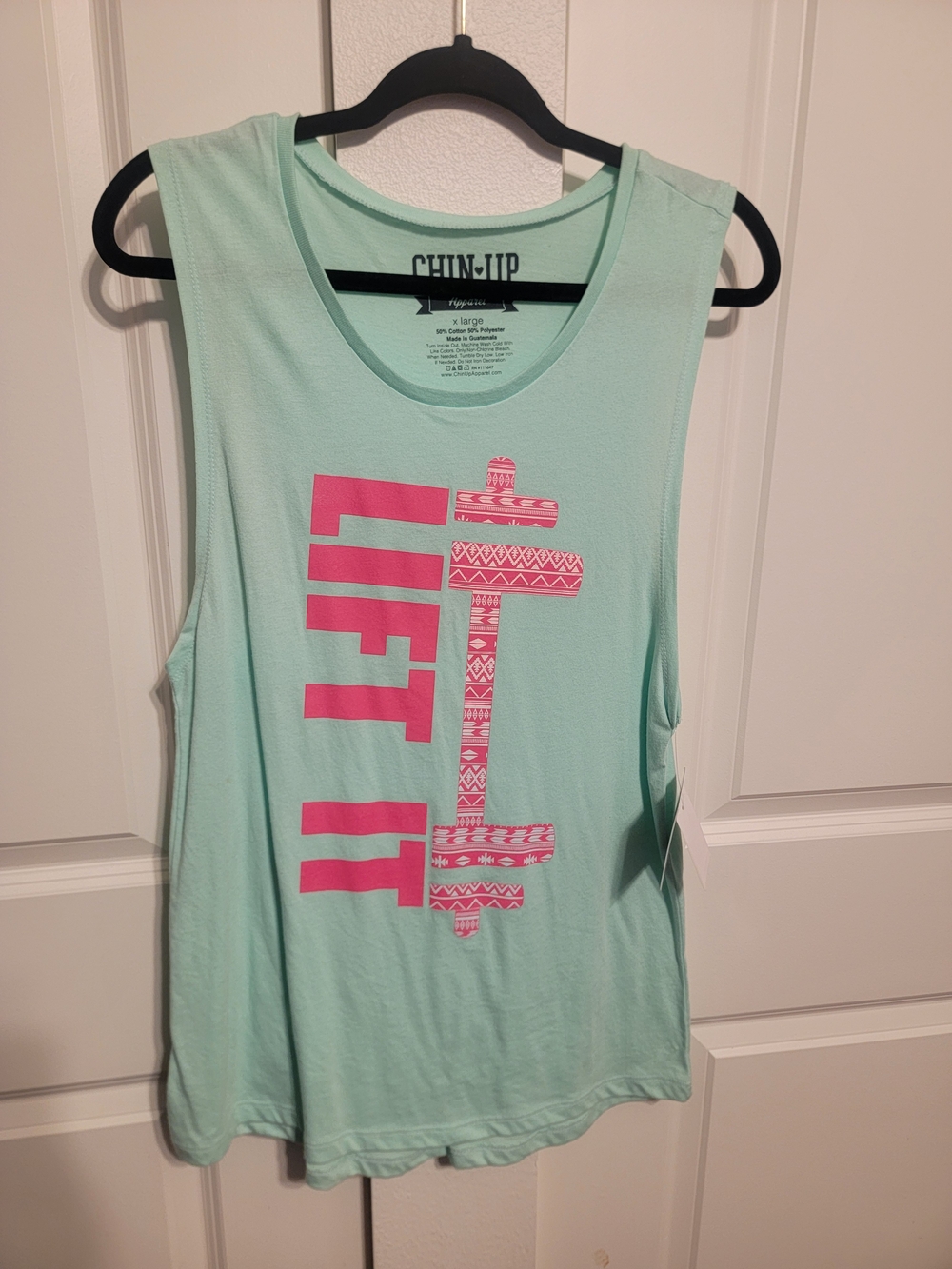 Chin Up Apparel Mint Muscle Tee with Pink 'Lift It' Graphic